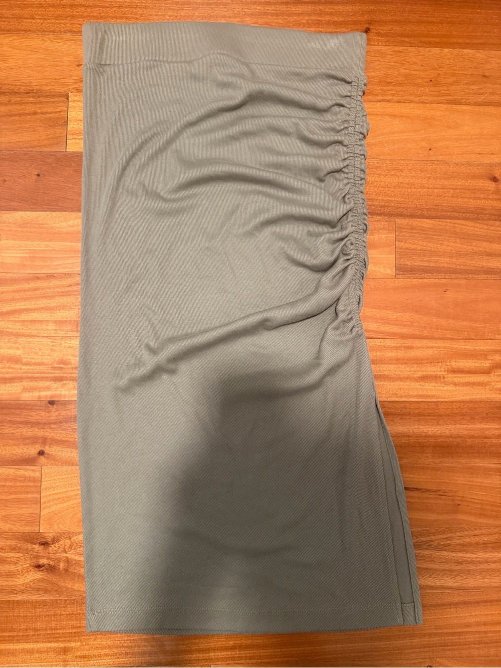 Michael Stars Rae Ribbed Ruched Midi Skirt Olive Green Size M